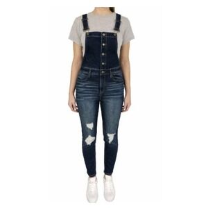 No Boundaries Distressed Denim Overalls Junior Size XL (15-17) Skinny EUC‎